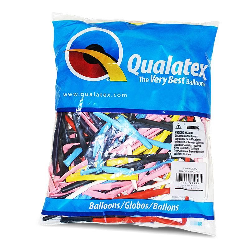 Qualatex Standard Balloons 260, assorted colors (100 balloons)